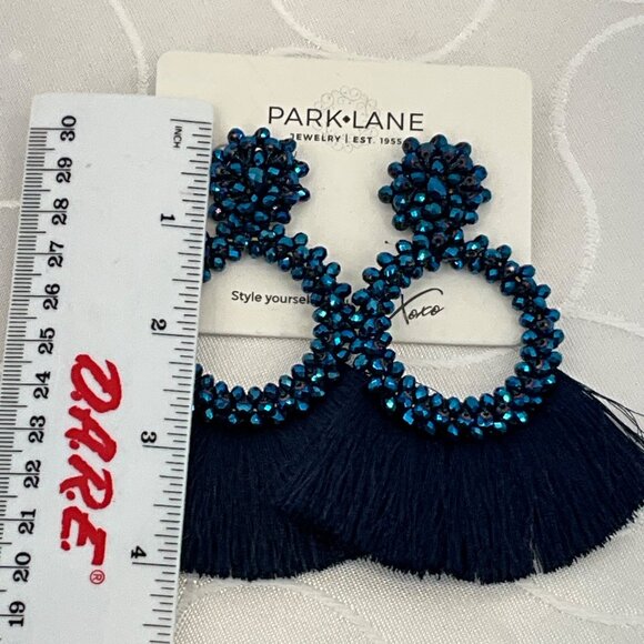 Park Lane Navy Blue Beaded Hoop Earrings With Fringe Tassels - Picture 2 of 3